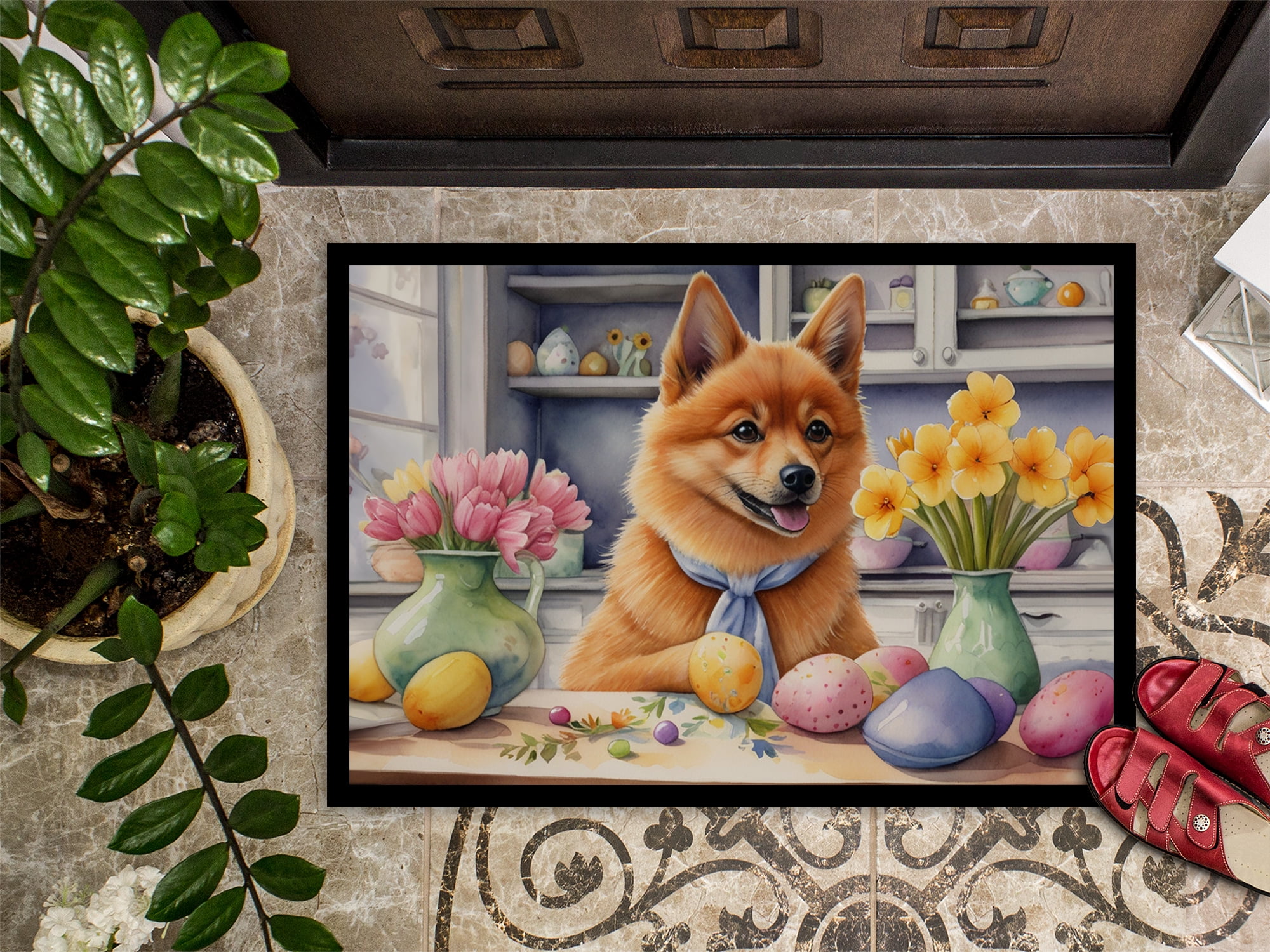 Decorating Easter Finnish Spitz Doormat 27 in x 18 in