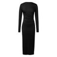 thumbnail image 4 of Women Bodycon Maxi Dress Long Sleeve Ruched Elegant Party Formal Spring Wedding Guest Dresses Black L, 4 of 6