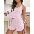 thumbnail image 3 of Conjunto de pijama Ekouaer para mujer, camiseta sin mangas y pantalones cortos de punto acanalado, rosa, 3 of 6