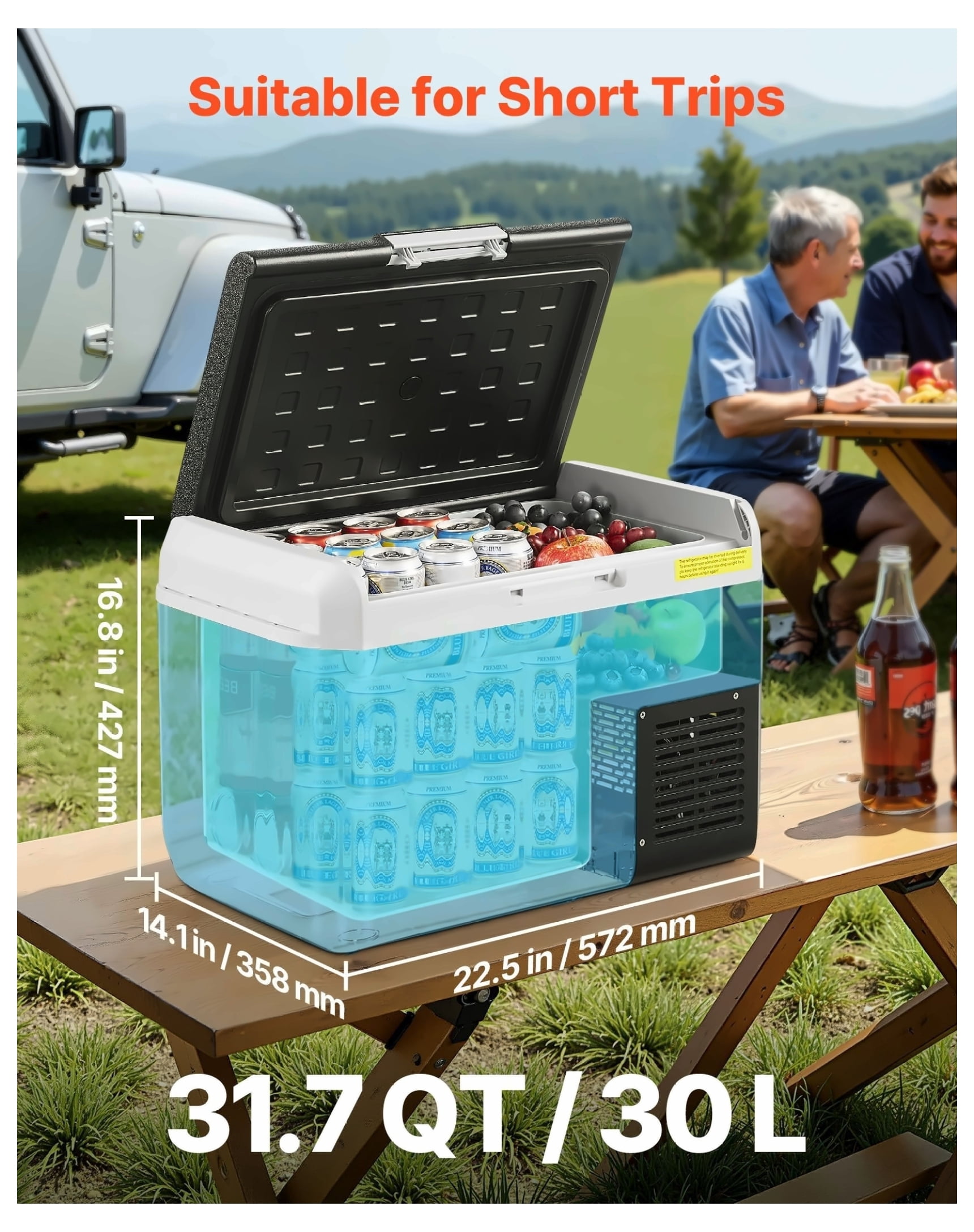 12 Volt Car Refrigerator 30L/31.7QT, Portable Electric Cooler -4 to 68°F, DC 12/24V & AC 100-240V Compressor Fridge for Camping, RV, Travel