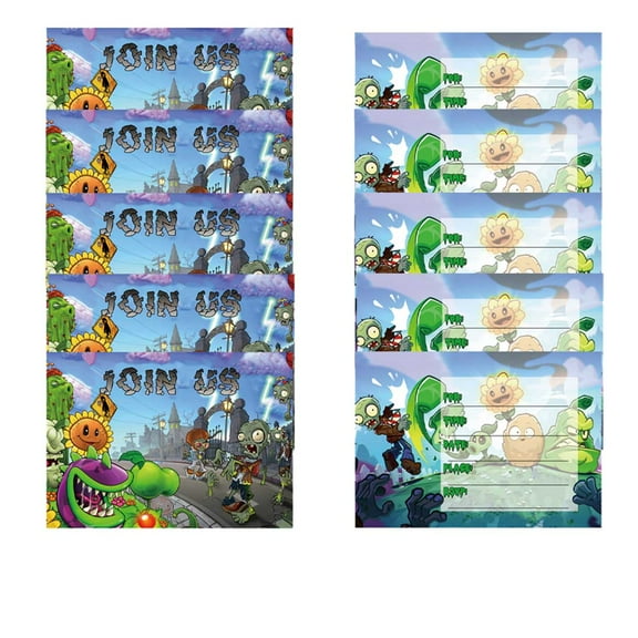 Plants vs Zombies Invitations Cards Stock Bulk Birthday Invite Fill-in Party Supplies Decorations for Boys Girls