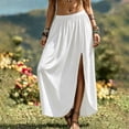 thumbnail image 5 of Skirts for Women Summer Boho Maxi Elastic High Waist Side Slit Casual Pleated Vacation Beach Skirts, 5 of 9