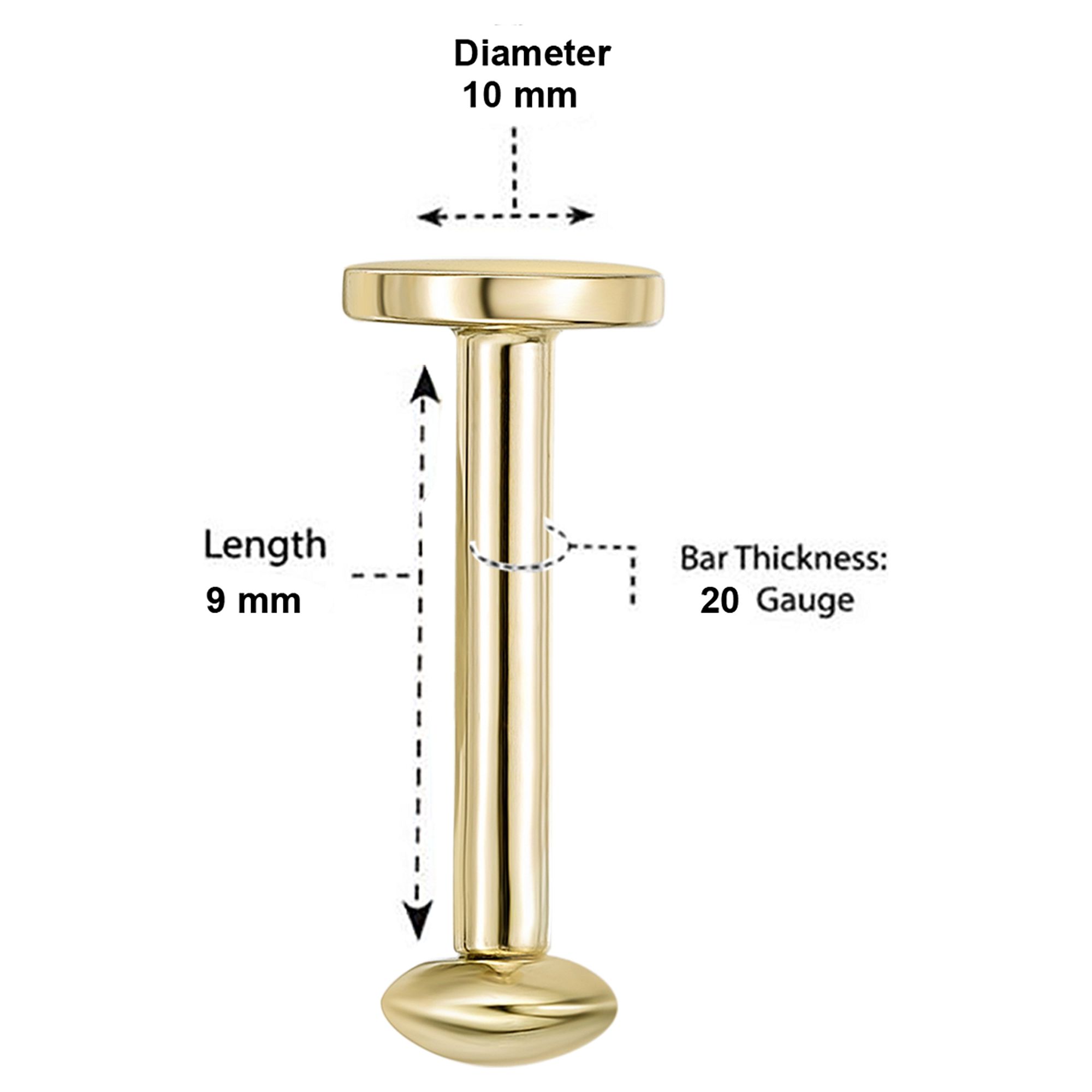 Lavari Jewelers Women's 4 MM Internal Threaded Disc Micro Labret Lip Stud, 14K Yellow Gold, 16 Gauge