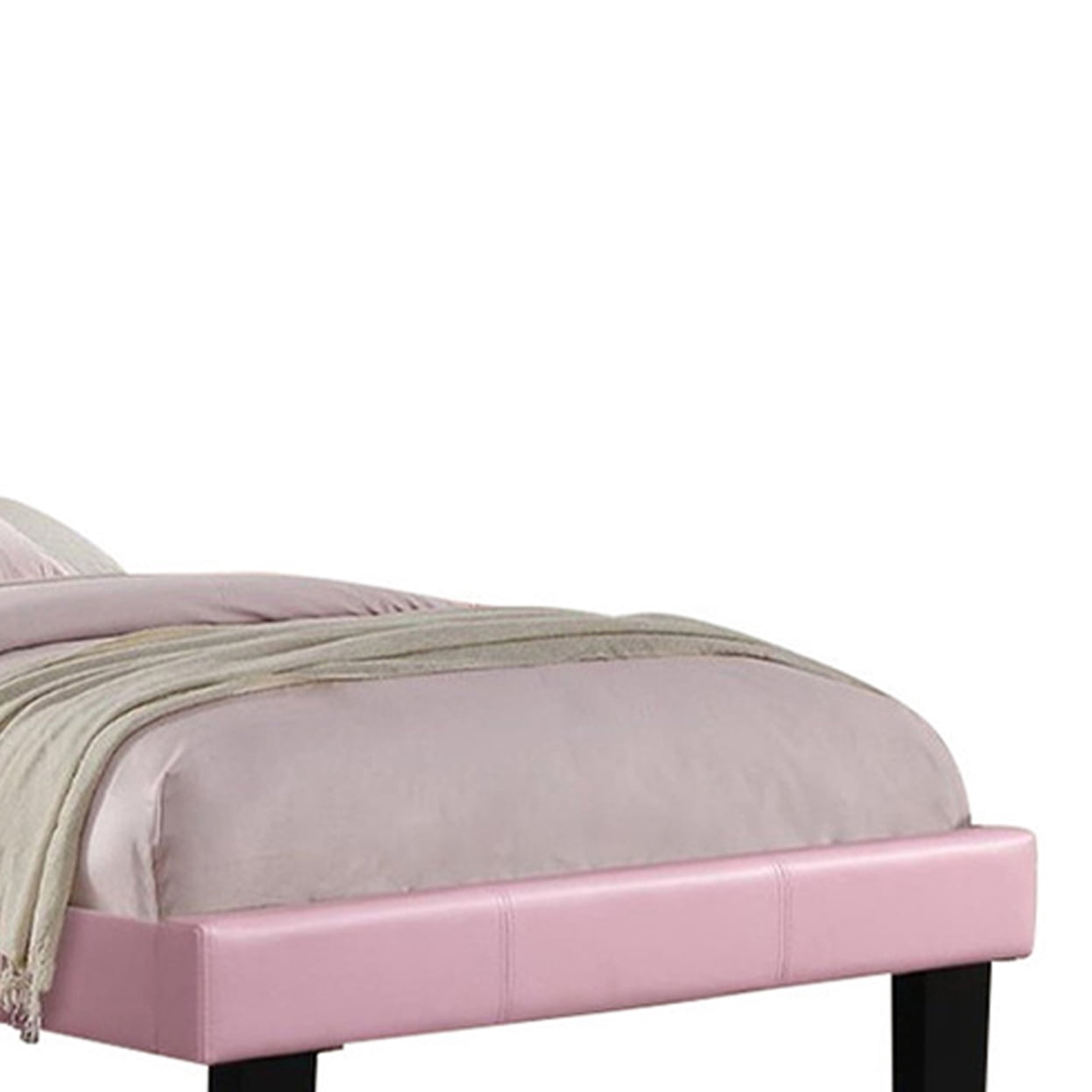 Silky And Sheeny Wooden Full Bed With Pink PU Tufted Head Board, Pink Finish - Saltoro Sherpi