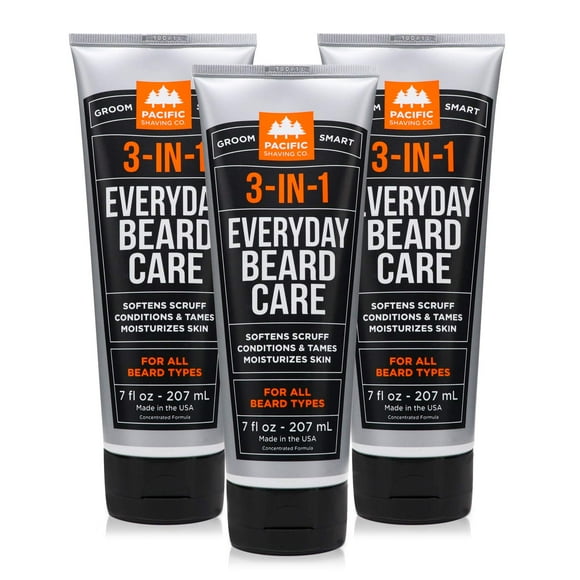 Pacific Shaving Company 3-in-1 Beard Care - Ultra-Concentrated Formula Softens Scruff Conditions Tames and Moisturizes Skin for Any Beard Length - Clean Beard Grooming Products 7 Fl Oz (Pack of 3)