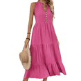 thumbnail image 2 of Robe Chemise Sans Manches d'Été 2025 pour Femmes Col en V Décontractée Midi Robes Rose Rouge P, 2 of 10