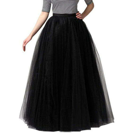 Riforla Womens High Quality Pleated Gauze Princess Mesh Skirt Adult Tutu Dancing Skirt Skirts for Women Trendy black One Size