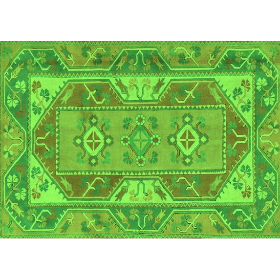Ahgly Company Indoor Rectangle Oriental Green Traditional Area Rugs, 2' x 4'
