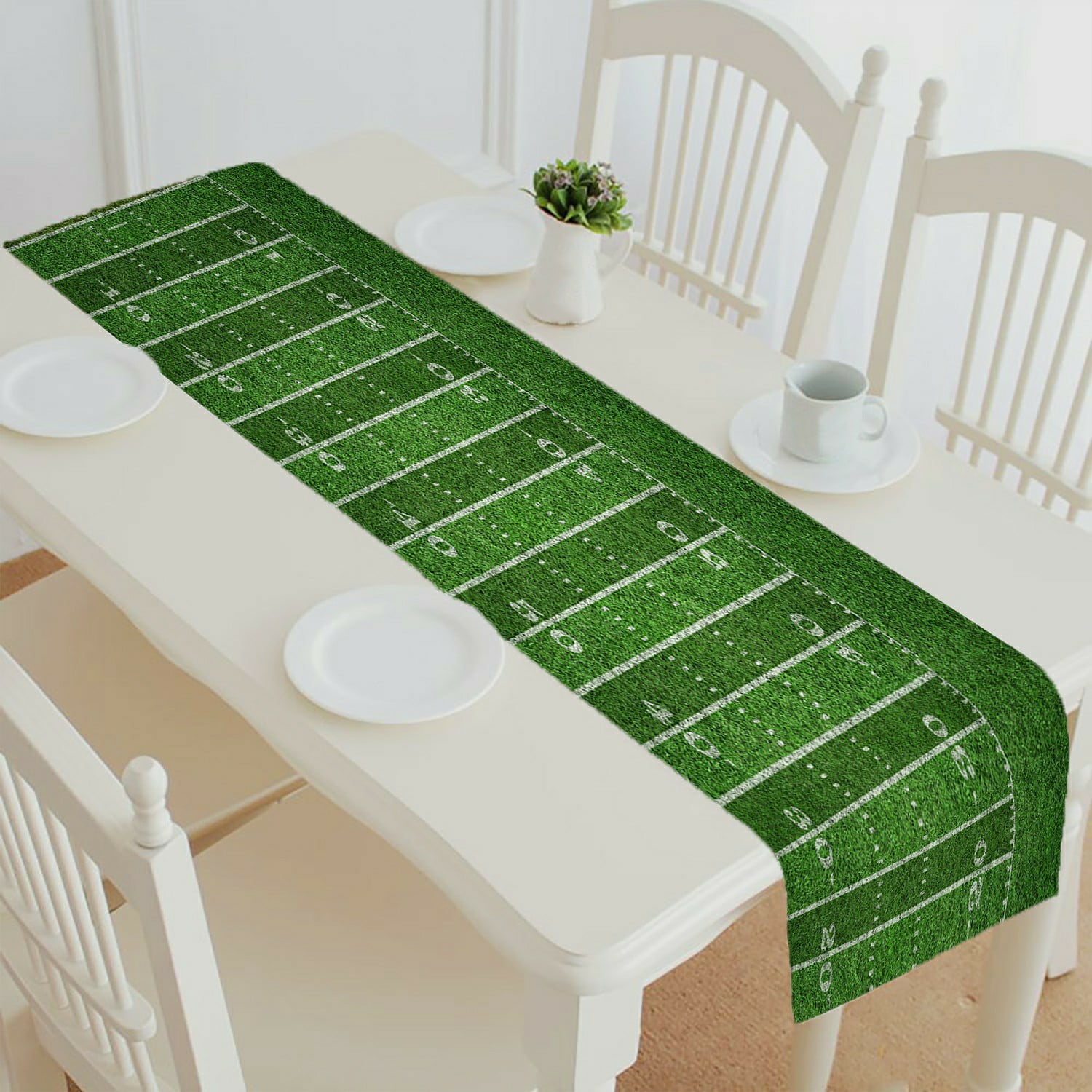 ECZJNT Green grass American football field white lines marking pitch
