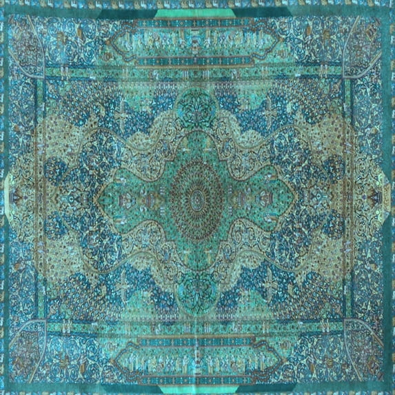 Ahgly Company Indoor Square Medallion Light Blue Traditional Area Rugs, 5' Square