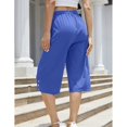 thumbnail image 5 of Womens Cropped Pants Drawstring Waist Wide Leg Lightweight Comfort Capris Casual Vacation Trousers with Pockets, Royal Blue, 3XL, 5 of 9