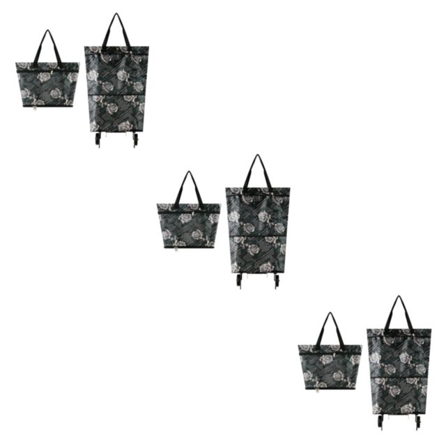 relayinert Sac de Chariot de Magasinage Réutilisable Choix Intelligent et Tendance Sac de Magasinage Pliable avec Roues Impression de Roses à la Mode 3Ensemble