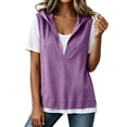 thumbnail image 7 of Workout Hoodies Women Women's Short Sleeve Hooded Patchwork V-Neck Loose Casual Blouse Pullover Tops Purple L, 7 of 7