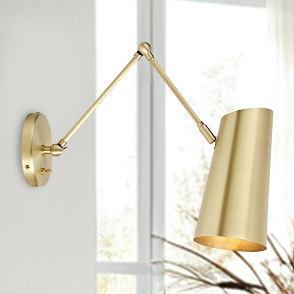 Minimalist Antique Brass Bending Pole Single Wall-Mounted Sconce with Brass Metal Shade, Hand-polished Wall Light, Unique Elegant Wall lamp, Indoor Sconce for Living Room, Bedroom, Entryway