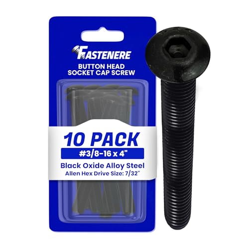Fastenere Button Head Socket Cap Screws - 3/8-16 x 4" (10-Pcs) Alloy Steel, Fully Threaded, Fine Black Oxide Finish, Corrosion-Resistant, Machine Thread, Easy to Install w/ Allen Hex Drive