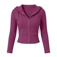thumbnail image 4 of Ghalytn Women's Ribbed Knit Zip Up Hooded Crop Jacket Long Sleeve Slim Fit Casual Cardigan, 4 of 7