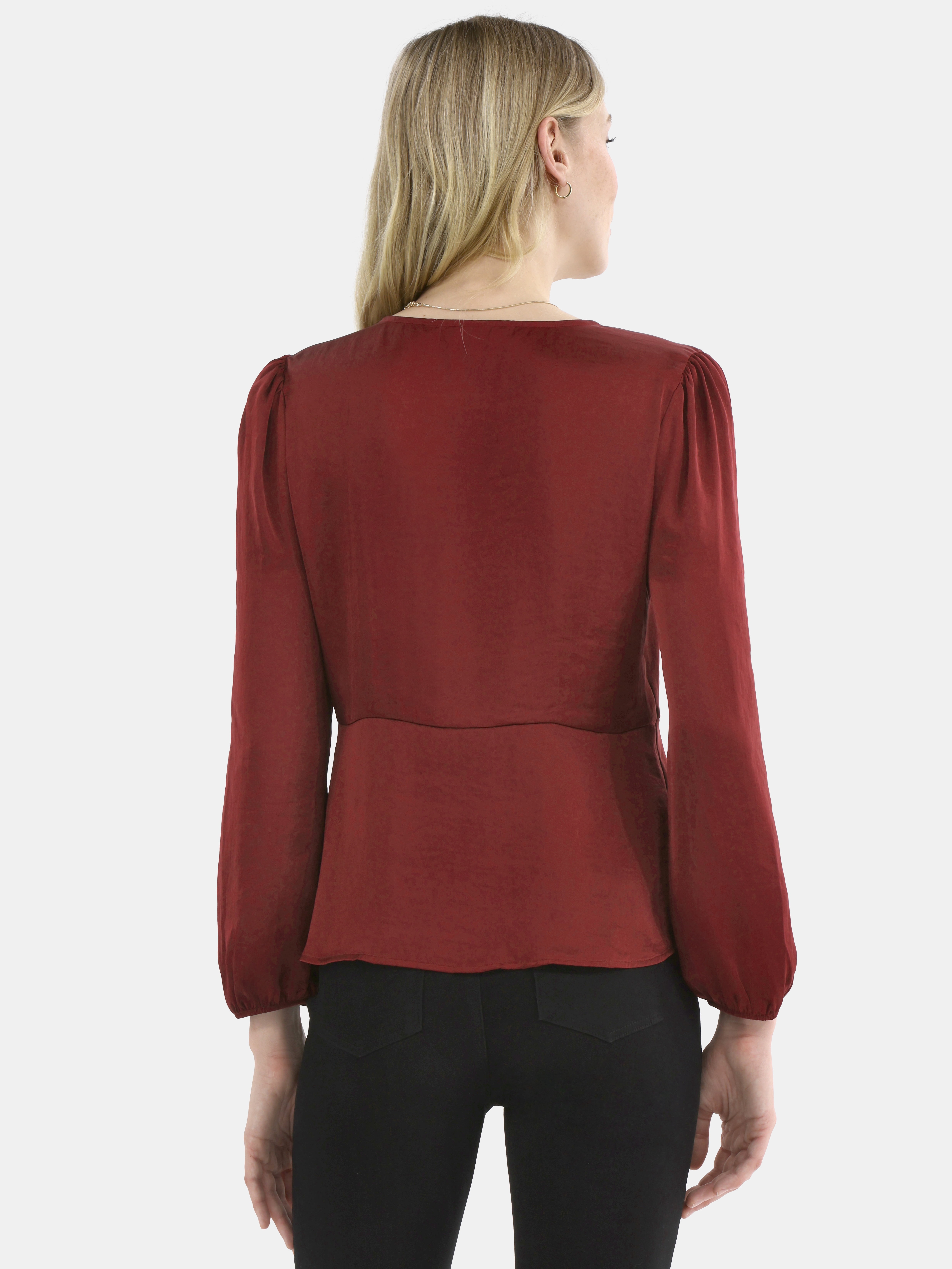 Time and Tru Women's Satin Blouse with Long Balloon Sleeves, XS-XXXL