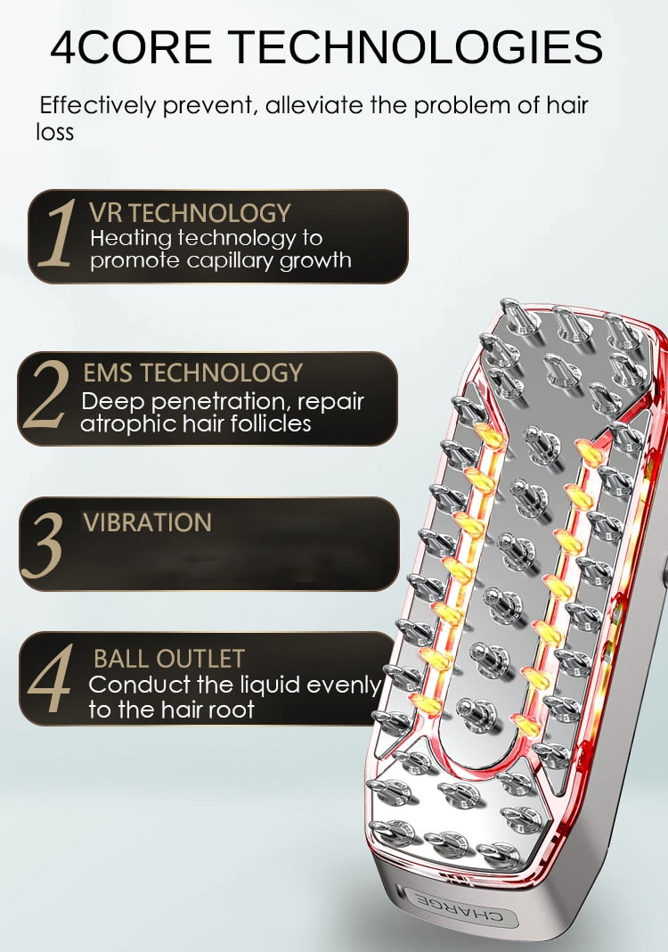 4-in-1 Scalp Care Comb with Red Light & High-Frequency Massage, Serum Applicator Brush for Soothing Scalp Relaxation and Hair Tonic Application