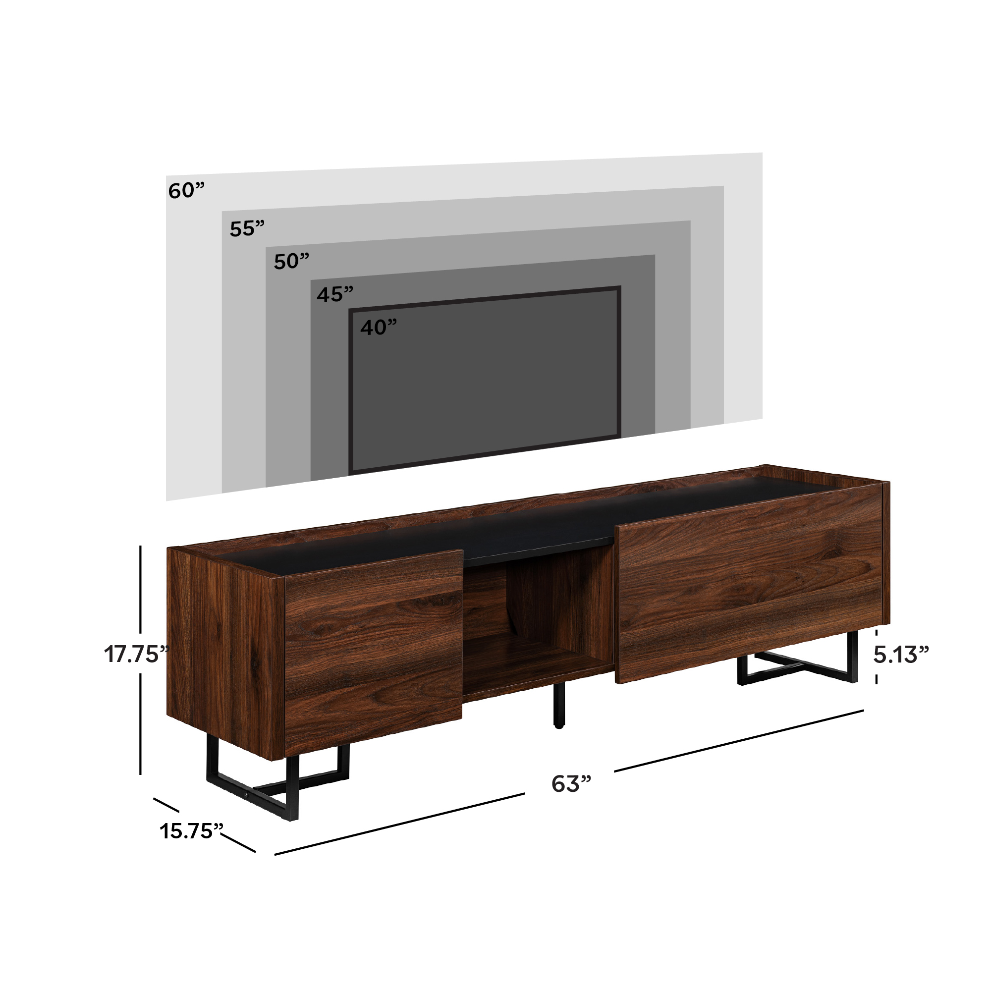 Walker Edison 63” Modern Gallery Top Storage Console, Dark Walnut