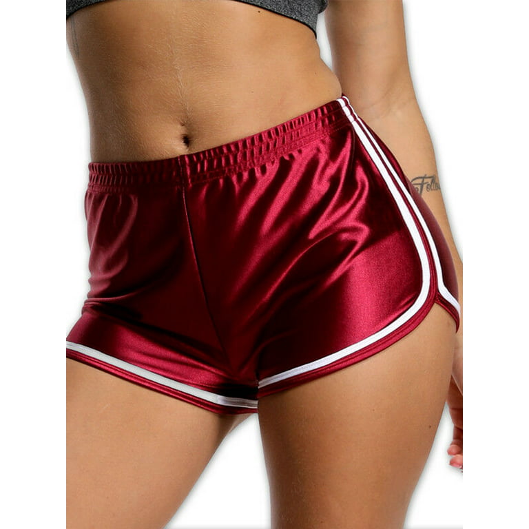 Booty Shorts for Women High Waist Tummy Control Hot Pants Textured Ruched  Sports Gym Running Beach Shorts, #5-wine Red, L price in UAE,  UAE