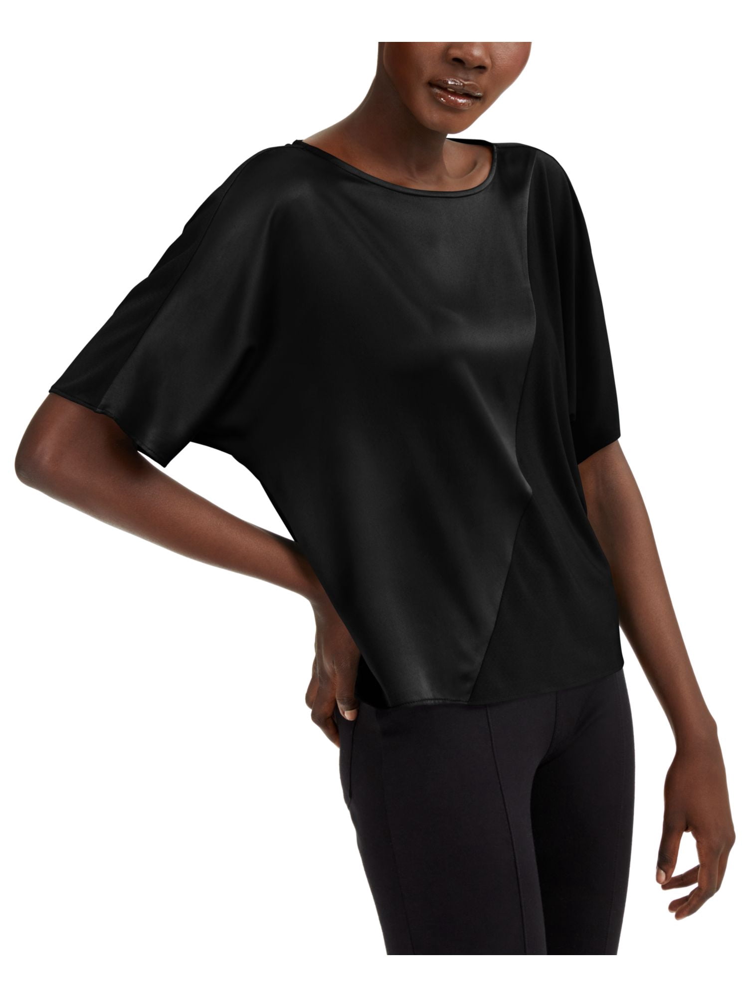 Haut Femme Alfani - Col V, Manches Courtes - Noir - Taille 12-14 - Neuf Avec étiquettes