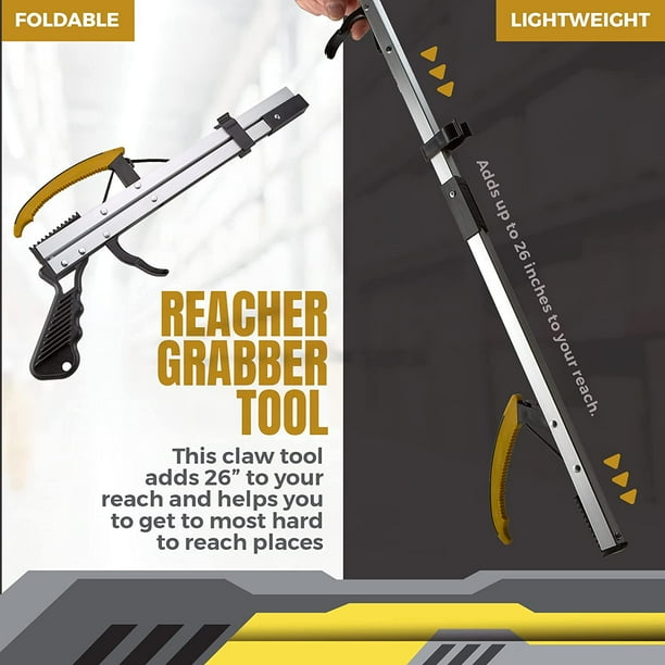 MEDca Reacher Grabber Pickup Tool - Wide Claw Arm Gripping Device with Magnetic Tip | Lightweight & Durable | Indoor and Outdoor Extender Reaching