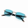 thumbnail image 3 of Mens Rectangle Blue-Green Tinted Reading Glasses 1.00 Fashion Blue Lens Sunglasses Rimless +1.0, 3 of 6
