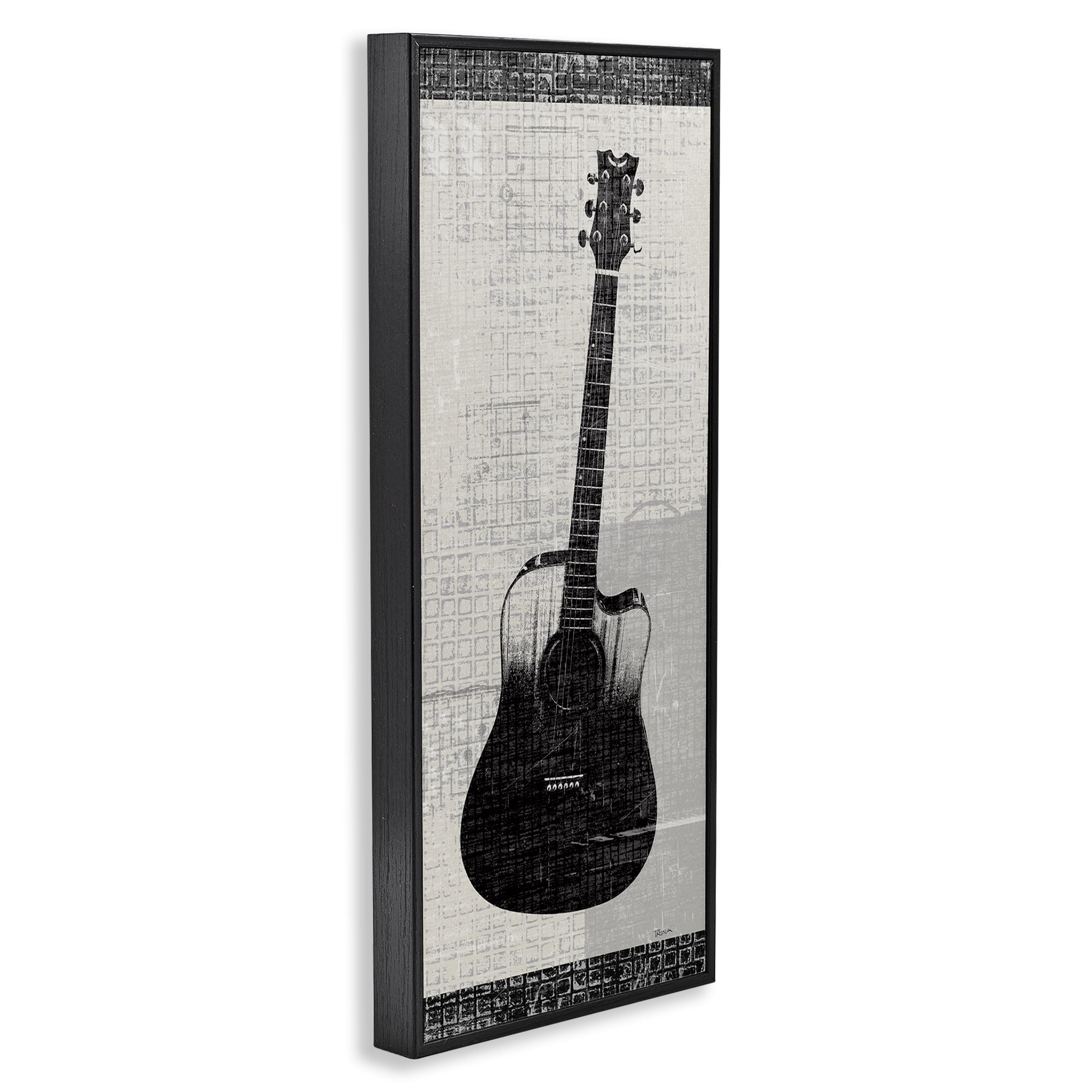 Stupell Industries Patterned Acoustic Guitar Performing Arts Painting Black Framed Art Print Wall Art, 13 x 30