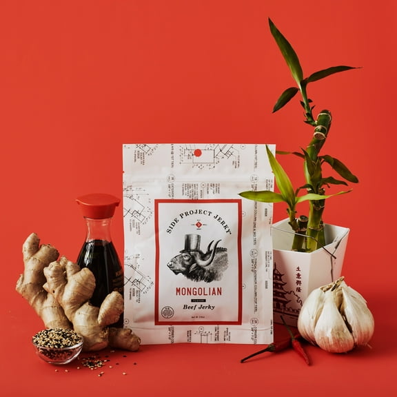 Side Project Beef Jerky - Sesame, Soy, Fresh Ginger, and Brown Sugar,  Gluten-Free, High Protein, Chef Crafted & Born in Philly - Mongolian Flavor