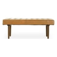 thumbnail image 1 of Benji Mid-Century Modern Rectangular Genuine Leather Upholstered Bench in Tan, 1 of 6