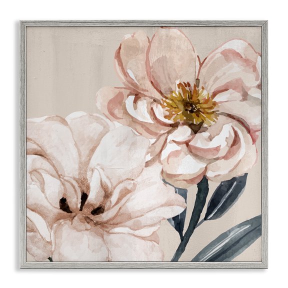 Stupell Industries Organic Pink Poppy Petals Botanical & Floral Painting Gray Framed Art Print Wall Art, 24 x 24