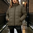 thumbnail image 4 of Mifsaly Quilted Puffer Jacket for Women Stand Collar Zip Up Long Sleeve Oversized Lightweight Winter Coat Fall Cold Weather Casual Warm Outerwear with Pockets Army Green,XL, 4 of 8