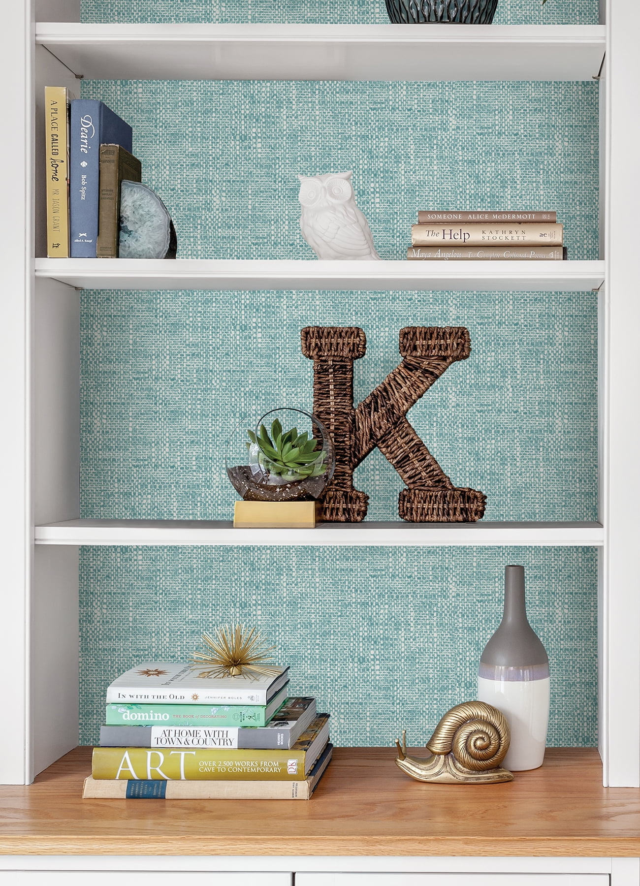 NuWallpaper Aqua Poplin Texture Raised Ink Vinyl Peel And Stick Wallpaper, 216-in by 20.5-in, 30.75 sq. ft.