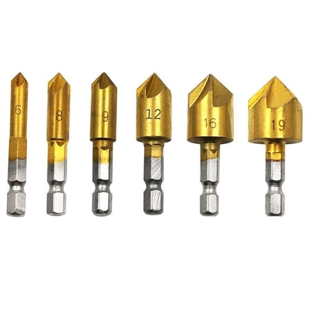 Drill Bit Countersink Drill 1/4&Prime; Hex Shank High Speed Steel For Wooden Planks(gold)(6pcs)