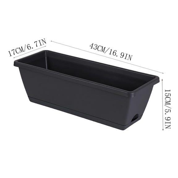 Herrnalise Outdoor Decoration Garden Vegetable Planting Pot Plastic Flower Pot Balcony Vegetable Planting Trough,16.93" Planter with Drainage Tray for Outdoor Indoor Patio Home Decor,Black