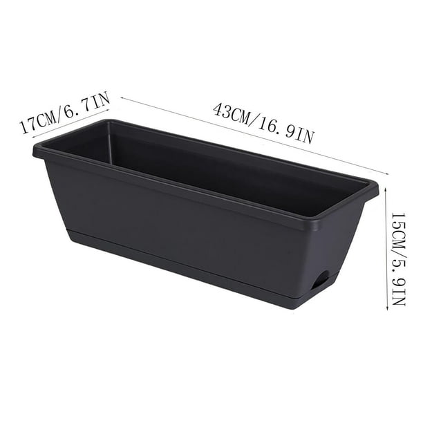 Maceta plástica para plantar verduras | Jardineras para flores para balcón | Maceta para alféizar con bandeja de drenaje | Caja de jardín para interior y exterior | 43x17x15 cm | Inicio para plantas
