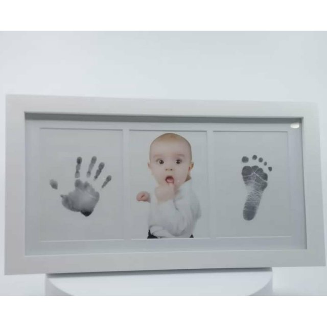 Baby Photo Frame with Handprint and Footprint Kit, White Picture Frame, 3-Panel Display