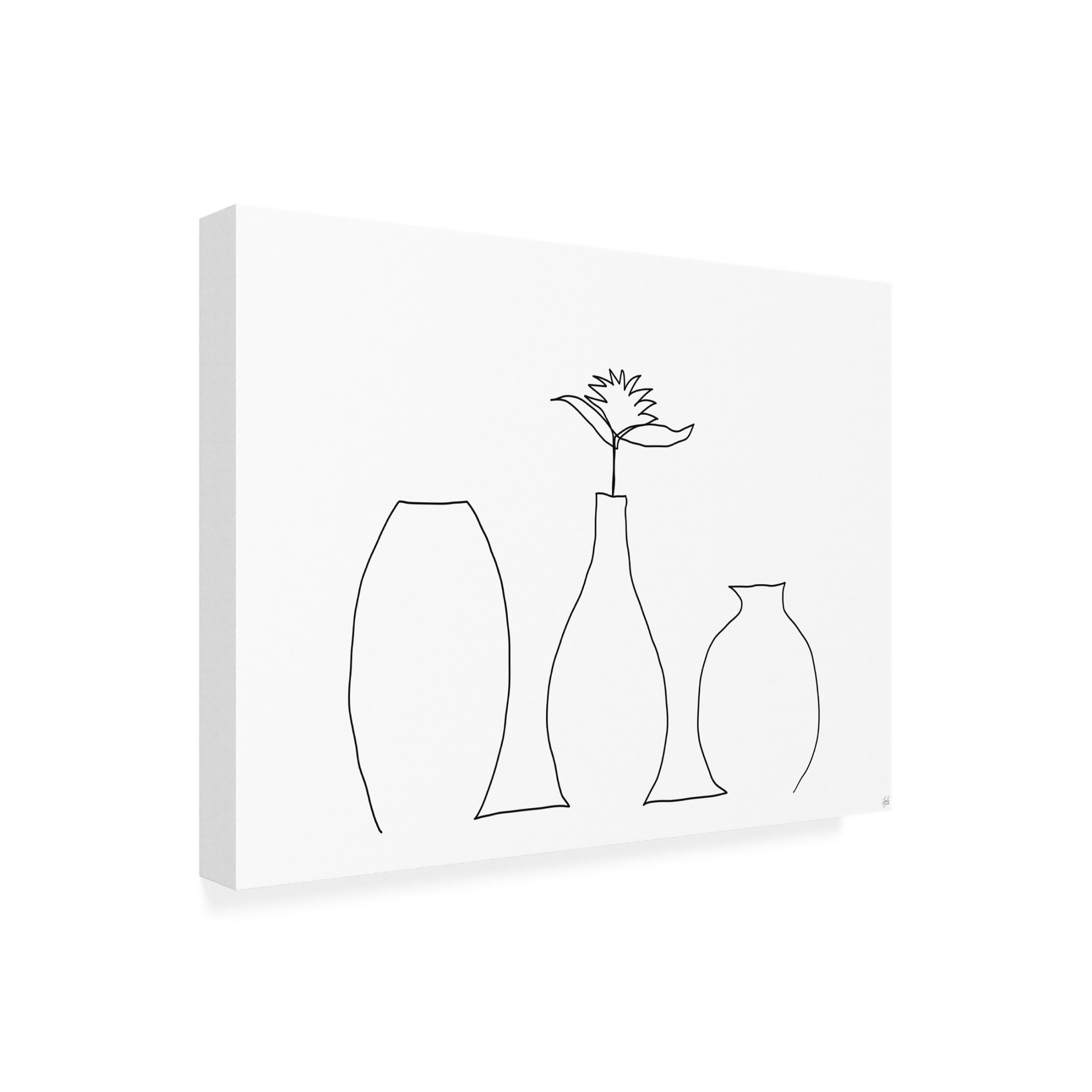 Canvas Wall Art - Line and Brush 'Floral Set Still Life 1' Wall Art for Living Room, Bedroom, or Office Décor by Trademark Fine Art - 19 x 14 Inches