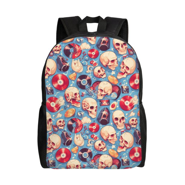 Disketp music Skull record Retro Mochila Unisex de Apertura Lateral Completa, Mochila para Laptop para Escuela, Trabajo y Viajes