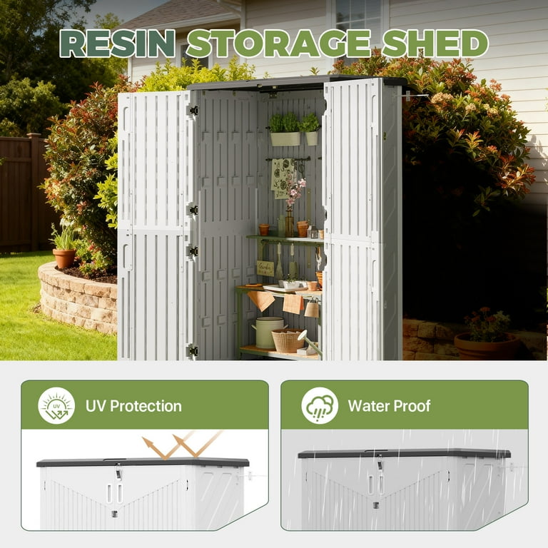BaPiPro 6.3'x4.4' Outdoor Storage Shed Resin with Floor，69 Cu.ft