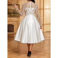 thumbnail image 2 of Women White-2 Elegant Long Sleeve Midi Dress, Gold Floral Embroidered Mesh, 2 of 8