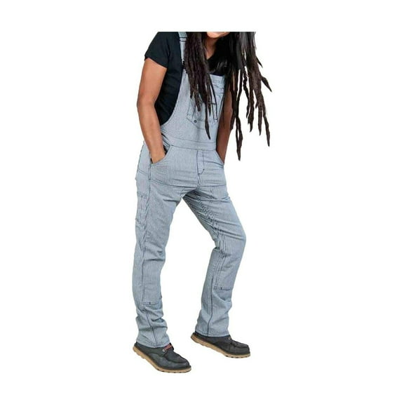 Dovetail Workwear Freshley, Straight Leg Fit, Womens Overall, 13 Functional Pockets, Indigo Stripe Denim