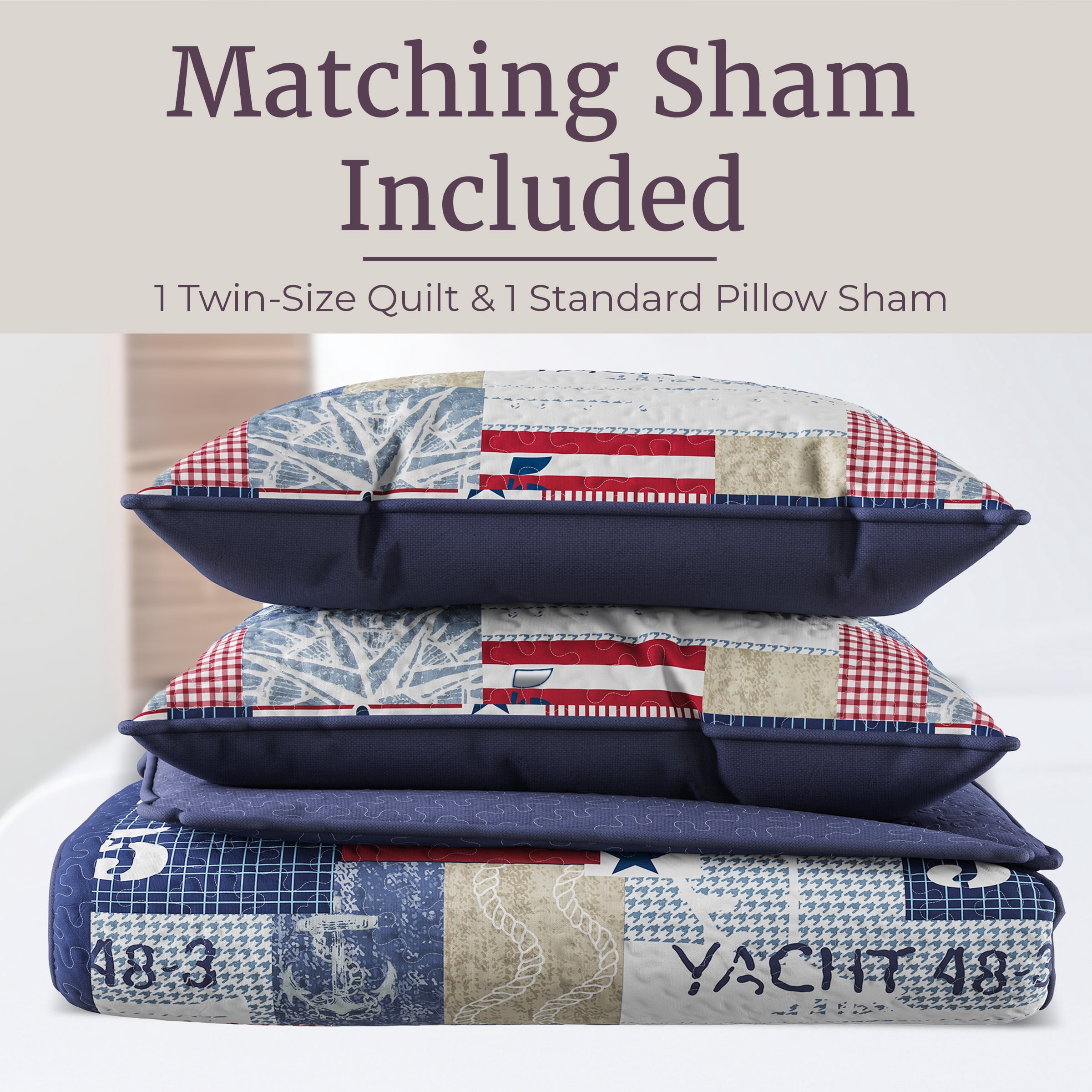 Lavish Home 2-Piece Quilt Set - Twin Patchwork Bedspread and Pillow Sham