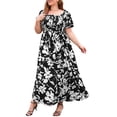 thumbnail image 3 of Gomelly Ladies Long Dress Ruffle Short Sleeve Summer Maxi Dresses Boho Sundress Women Plus Size Holiday Floral Bohemian Black 2XL, 3 of 6
