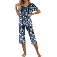 thumbnail image 2 of Jinhomg Women's Short Pajamas Sets 2 Piece Lightweight Comfy Sleepwear 2026 Trendy Short Sleeve Graphic Tees with Elastic Waist Capris Prime Day 2026 Prime Today Navy XL, 2 of 7