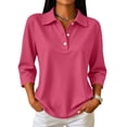 thumbnail image 2 of Polo Shirts for Women 3/4 Sleeve Solid Color Quick Dry Work Tops with Collar, 2XL, 2 of 9