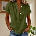 thumbnail image 5 of Craaazy Women's Relaxed Fit V Neck Blouse, Solid Color Short Sleeve Linen Cotton Tops, Comfy Casual Shirt for Summer Gifts, 5 of 6