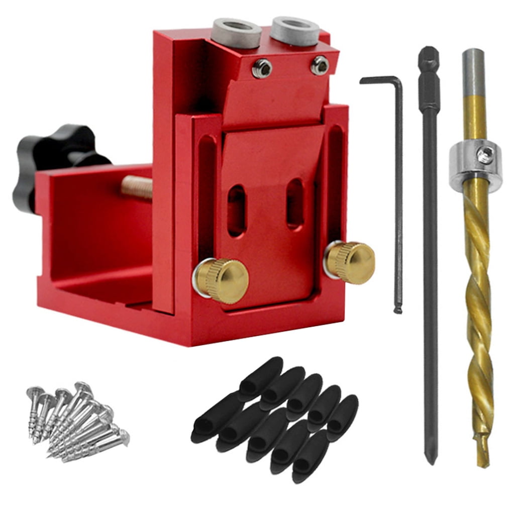 BESTYASH Aluminum Alloy Pocket Hole Drill Guide Set with Red Scale and Extended Sleeve for Precise Woodworking