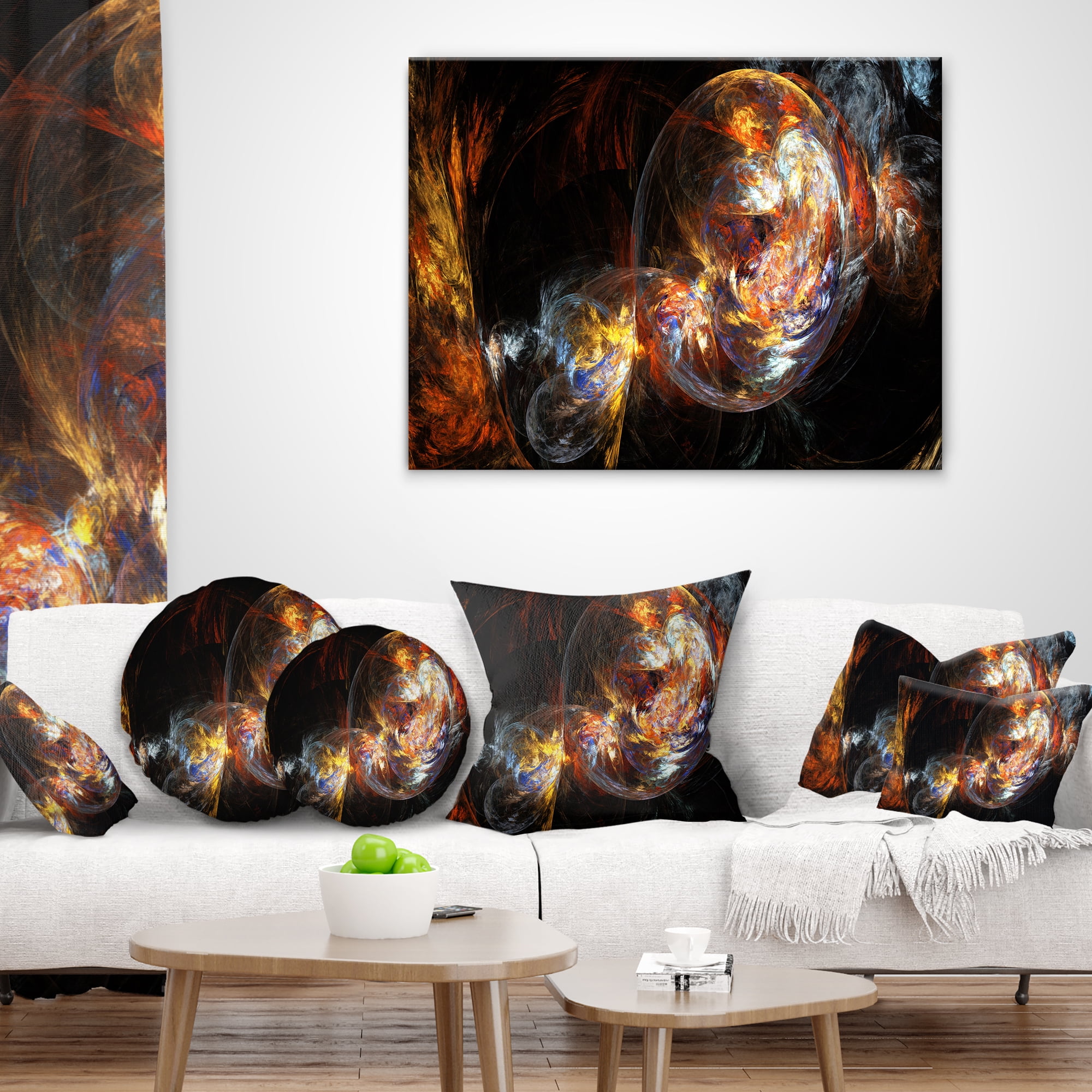 Designart Bubble Smoke Golden - Abstract Throw Pillow - 16x16