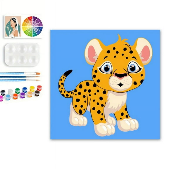 Paint by Numbers Set for Adult Beginners, 8x8 Inch DIY Oil Paint by Numbers for Kids with Frame for Home Decoration (Christmas Leopard )
